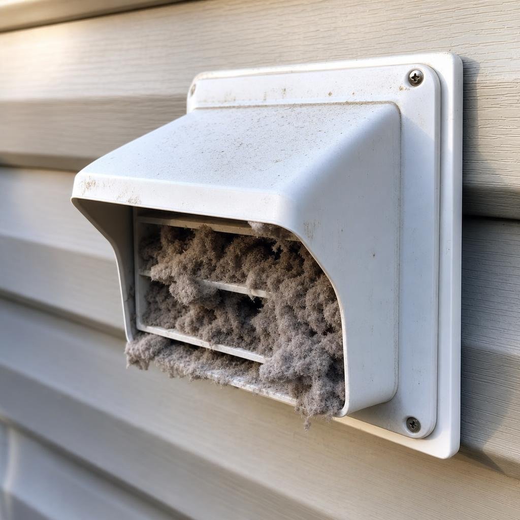 Dryer vent clogged with lint before cleaning