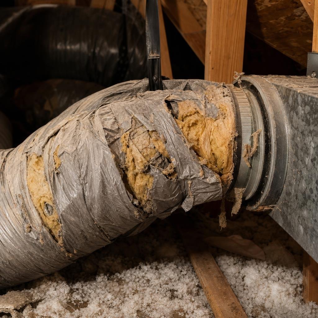 Old, crushed ductwork before replacement