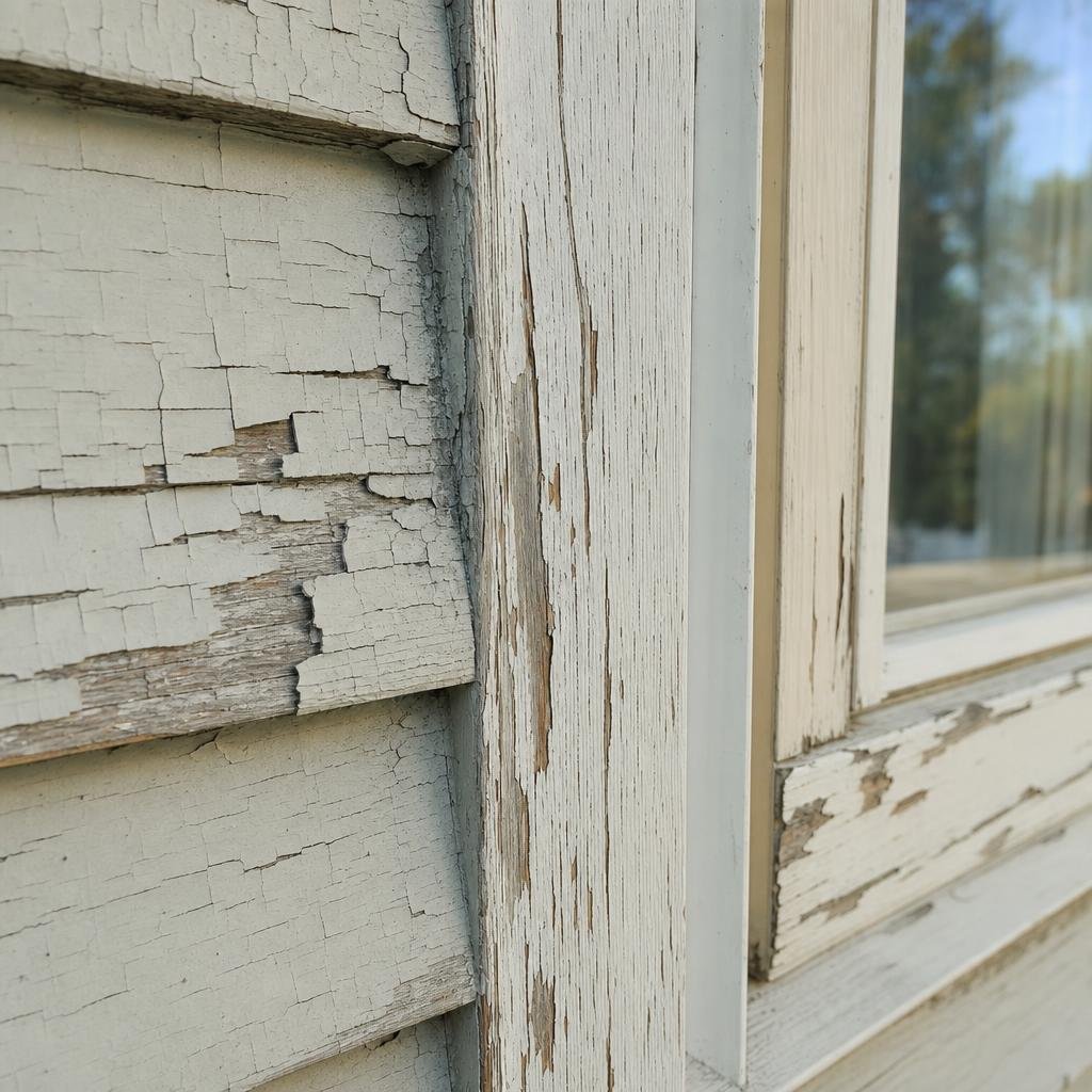 Faded, peeling exterior paint before repainting