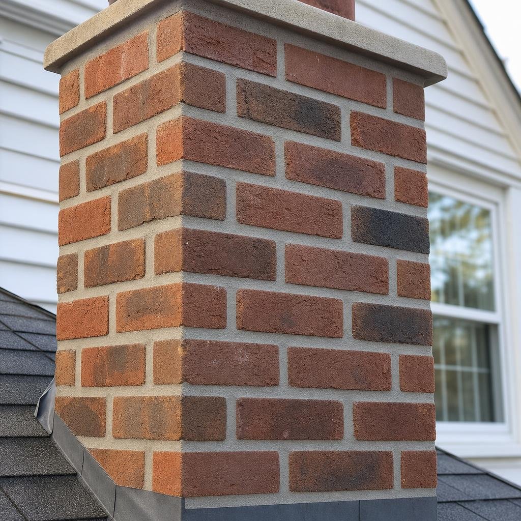Freshly repointed chimney masonry after repair